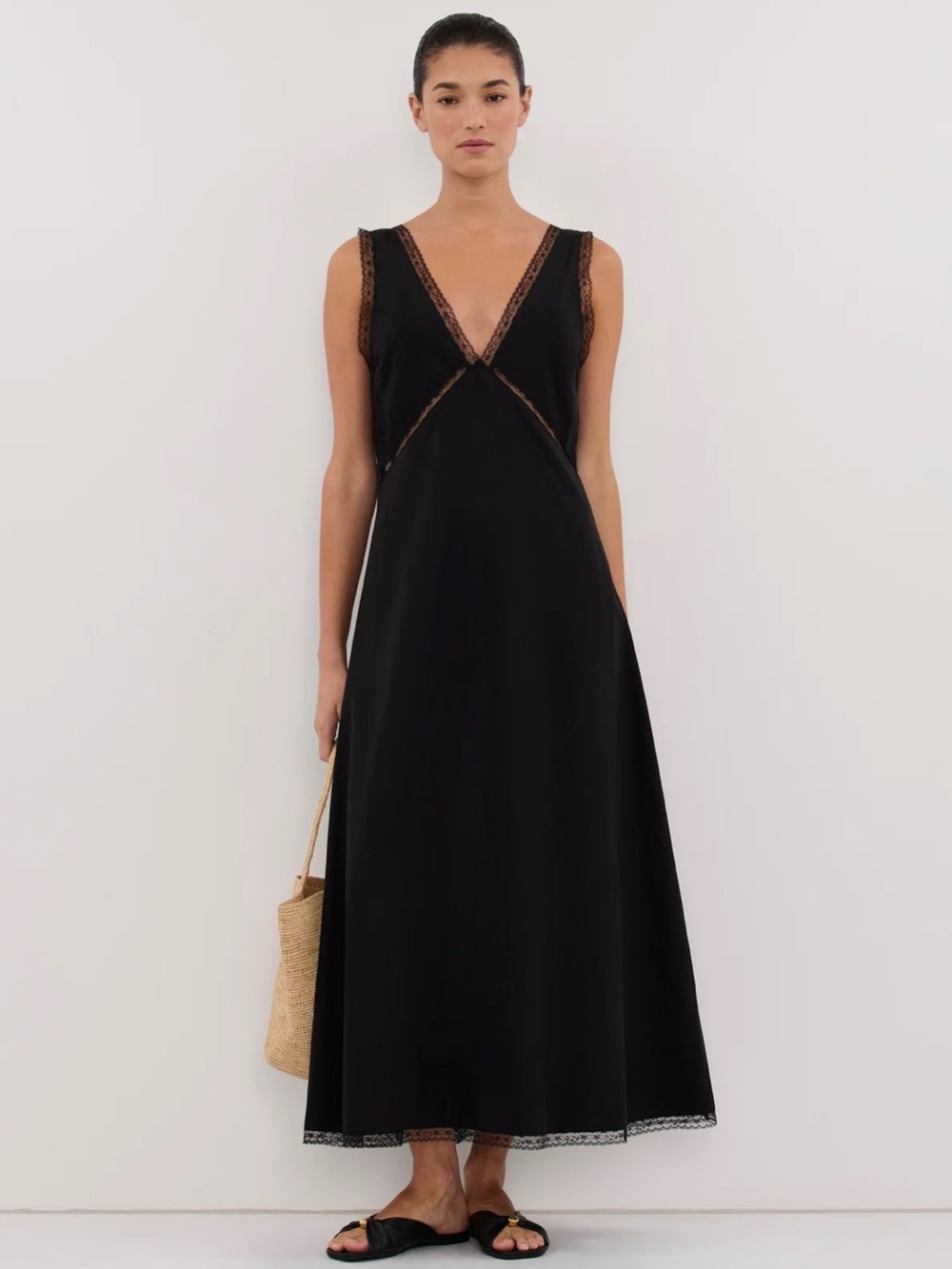 DISSH Rosin Black Lace Trim Midi Dress Black Lace-Trim V-Neck Maxi
NWT SIZE 6